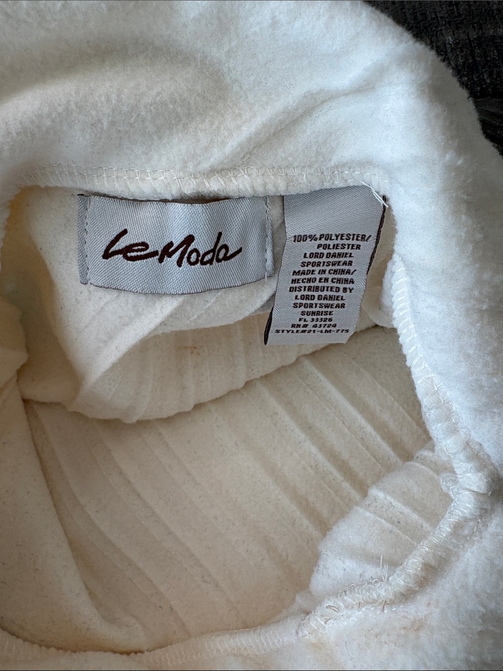 Le Moda Cream Ribbed Funnel Neck Pullover - Picture 4 of 4